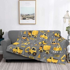 Blankets Construction Trucks On Gray Blanket Excavator Velvet All Season Multifunction Throw For Office Plush Thin Quilt