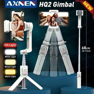 Selfie Monopods New Axnen HQ2 Handhållen Gimbal Cellphone Stabilizer Selfie Stick Stativ med fyllning Light Telescopic Rod Monopod för iPhone Android 24329