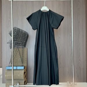 Basic Casual Dresses Womens Dress Crew Neck Black Pleated Collar Large Hem Loose Fitting Midi Drop Delivery Apparel Clothing Otayw