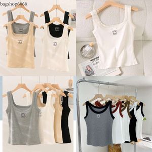 여성용 탱크 탑 여름 슬림 소매 소매 범위 Camis Croptop 아웃복 탄성 스포츠 니트 탱크 012024