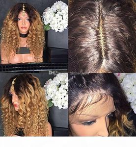 Brazilian Ombre Human Hair Loose Curly Wig 150 Density Blond Ombre Lace Wig 1bT27 Ombre Full Lace Wigs With Dark Roots Blonde Hair8655042