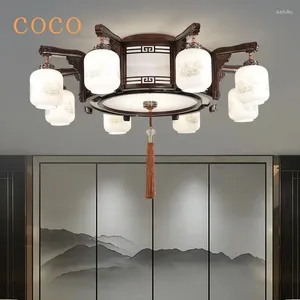 Ceiling Lights Modern Ancient Style Creativity Chinese Light Solid Wood Atmosphere Golden Sandalwood Round Room