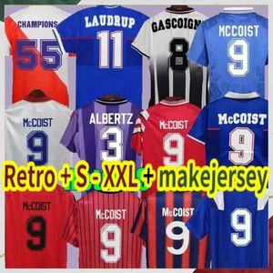 Benutzerdefinierte Glasgow Rangers Retro-Fußballtrikots GASCOIGNE 1982 1984 82 83 84 86 87 90 92 93 94 95 96 97 99 2001 02 03 MCCOIST ALBERTZ Klassisches Vintage-Trikot für Herren