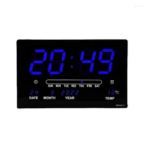 Relógios de parede LED Calendário Perpétuo Relógio Eletrônico Digital Alarme Temperatura Tabela Sala de estar Decoração Azul