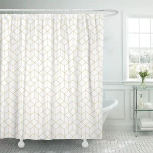 Tende da doccia Eccentrico motivo geometrico astratto Linee Rombi Tenda bianca e oro Tessuto in poliestere impermeabile 72 X 78 pollici Set