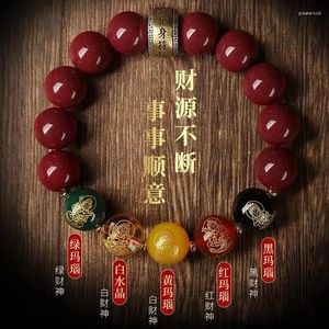 Strand Natural Cinnabar Armband för män och kvinnor Femvägsgud av rikedom Agate Change Lucky Buddha Beads Handstring Par smycken