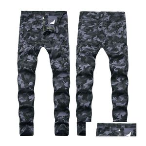 Herren Jeans Herren Overalls Camouflage Stretch Slim Fit Lange Denim Blau Hip Hop Hosen Bleistift Für Männer Drop Lieferung Bekleidung Kleidung Dheur