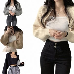 Damen Cropped Shrugs Pullover Lg Sleeve Open Frt Cardigan Boleros Jacken Leichte Strickschal Tops Cover Up N7YF c2so #