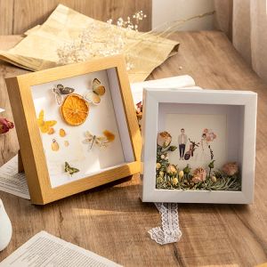 Frame 5/6 Inch Specimen Box Wood Square Frame For Dried Flower Hollow Specimen Photo Frame Butterfly Insect Clay Display Frame