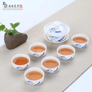 Teegeschirr-Sets, chinesisches Tee-Set, Gaiwan, blaue und weiße Porzellanterrine, Keramikschale, Tasse, Untertasse (ohne Tablett)