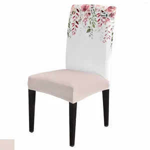 Chair Covers Rose Flower Leaves Cover Set Kitchen Stretch Spandex Seat Slipcover Home Decor Dining Room