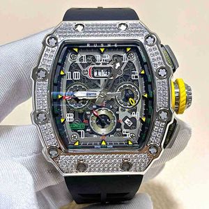 Luxury Mens Mechanics Watch Richa Diamond Inlaid Mekaniska män helautomatisk RM Importerad rörelsefatfat Full Star YP54