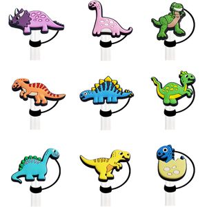 baby dinosaur silicone straw toppers accessories cover charms Reusable Splash Proof drinking dust plug decorative 8mm/10mm straw party