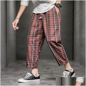 Calças masculinas Mens Linho Harem Homens Sólidos Cintura Elástica Streetwear Corredores 2021 Baggy Drop-Crotch Calças Casuais Gota Entrega Vestuário Dh8Oh