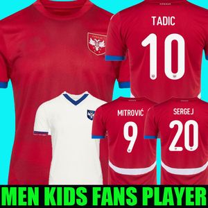 2024 Sérvia Futebol Jersey 2025 Euro Cup Milivojevic Mitrovic Tadic Sergej 24 25 Home Red Away Branco Camisas de Futebol Adulto Kit Infantil