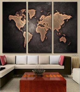 Pinturas HD Abstract Canvas para sala de estar Wall Art Poster 3 peças Retro World Map Decoração Fotos Modular Sem Frame8441176