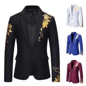 2024 Autumn Men's Suits One-button Suit Fashion Printing Leisure Slim Business Banquet Wedding Dress Blazer