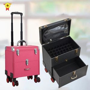 Suitcases Professional Makeup Case For Artist Tattoo Nail Suitcase Bag Rolling Trolley Luggage Large Capacity Cosmetic