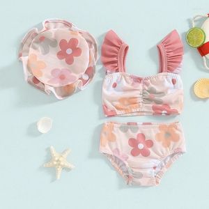 Giyim setleri 0-36 aylık kızlar kızlar yazlık mayo çiçek baskısı kol bikini seti yüzmek şort kapağı bebek kız 3 adet mayo