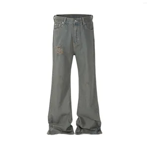 Jeans da uomo Grigio Verde Danneggiato Micro Svasato Uomo Straight Streetwear Y2k Ropa Hombre Pantaloni larghi in denim Pantaloni cargo casual oversize