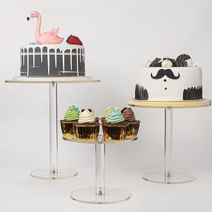 Düğün Pastaları Tatlı Tablo için 3'lük 3'lü Akrilik Kek Stand Yuvarlak Ekran Seti