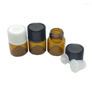 Depolama Şişeleri 100 PCS Boş 1ml Küçük Parfüm Örnek Cam Şişe Çeken Çeken Redüker Vidalı Vida Kapağı Mini 16 21mm Esansiyel Yağ Şarkı