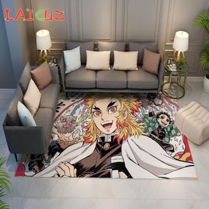 Teppiche Demon Slayer Rengoku Kyoujurou Bedruckter Teppich Japan Anime Große Fläche Anti-Rutsch-Teppiche für Zuhause Wohnzimmer Schlafzimmer Dekor Kid274c