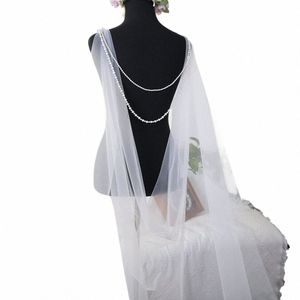 topqueen G33 Elegant Wedding Capes Veil Bridal Wraps Lg Train Shawls Cloak with Pearl Beaded White Ivory Wedding Customizable N7WR#