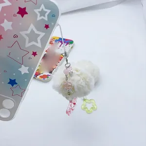 Keychains Pink/Yellow Hair Ball Keychain With Lovely Star Pendant Charm Simple Portable Cell Phone Accessory For Men Women