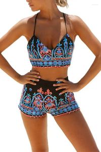 Women's Swimwear Bikini Halter Neck Print High Waist Two-Piece Swimsuit Women Bandage Swimming Bathing Suit Bohemian Beach