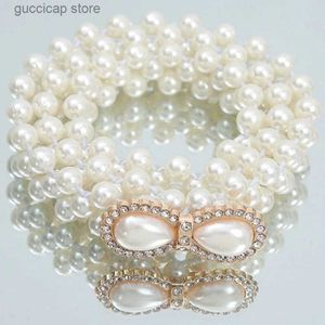 Paski łańcucha talii Pearl Pasek Women Modna koralika Elastyczna lina Pasek Różowy Rhinestone ciepły cienki pasek Y240329