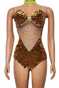 Macacão de camisola selado com gelo com perspectiva multicolorida, sexy e apertado, bares de discotecas e trajes de desempenho u80G #