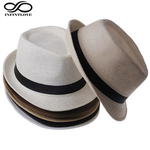 LUCKYLIANJI Eltern-Kind-Kind-Kind-Mann-Frauen-Fedora-Gangster-Cap-Strand-Sonne-Stroh-Panama-Hut-Sonnenhut-Wählen Sie Größe 58 cm 54 cm 240326