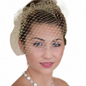 Złota ptak welon ślubna dla kobiet Krótki tiulowy klip do włosów Blusher Face Bridal Veil z grzebieniem na herbatę Velo novia C45J#