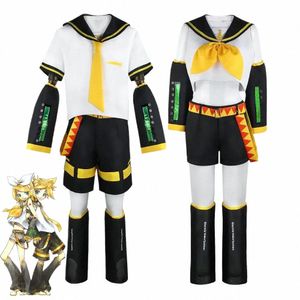 Rin Len Halen Uniform Rin Len Bruder Schwester S Kagamine Rin Stoffschuhe Perücke Outfit T7W9#