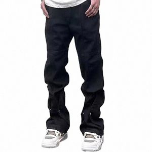 Streetwear White Black Y2K Baggy Casual Flare Pants Men's Harajuku Straight Solid Loose Jeans Overized Unisex Denim Trousers 26ve#