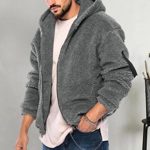 Giacche da uomo Cappotto da uomo in pile fronte-retro Autunno Inverno Giacca con cappuccio in tinta unita spessa Zip ampia Tasche morbide a maniche lunghe da esterno