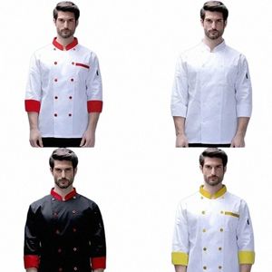 Bakery Restaurant Hotel Workwear Kadın Şef Üniformaları Erkekler İçin Şef Tulumlar LG kollu Beyaz Üniforma İşlemeli Logo S41T#