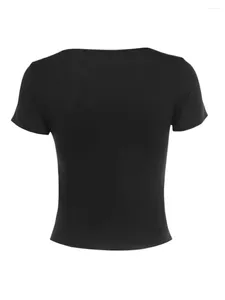 T-shirt da donna T-shirt da donna estiva girocollo casual manica corta vestibilità slim elasticizzata con torsione sul davanti