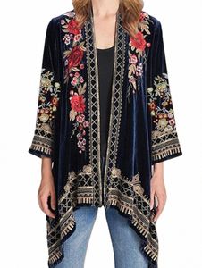 Vintage tryckjackor för kvinnor Autumn Floral Print Veet Cardigan Women LG Sleeve Loose Oregelbundet hem Ytterkläderrock 2023 B1NT#