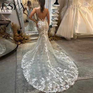 Abiti sexy urbani LSYX profondo scollo a V senza maniche applicazioni tulle lucido bianco sirena abito da sposa 2024 aperto sul retro corte strascico abito da sposa su misura yq240329