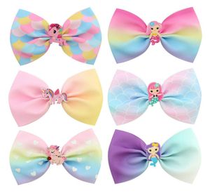 Korean Style Girl Hair Bows Acrylic Mermaid Cartoon Unicorn Ribbon Printed Colorful Boutique9202801