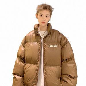 Kapments Winter Harajuku Parkas Puffer Coat Coat Windbreaker الكورية FIS غير رسمية بقصها القصيرة باركاس رجالي كبيرة الحجم معطف الفقاعة السوداء y1et#