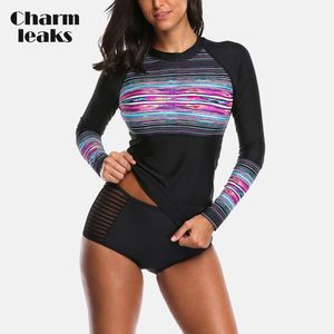 Charmleaks Women Women Long RashGuard Swimwear Swimwear Retro Floral Surfing Surfing Shirt Shirt in bicicletta in bicicletta per la protezione UPF50+ Swimsuit