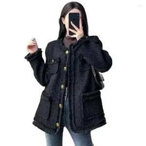 Women's Suits 2024 Spring Autumn Fashion Korean Style Chic Tweed Blazer Jacket For Women Slimming Temperament Elegant Mid-Length Woolen Coat