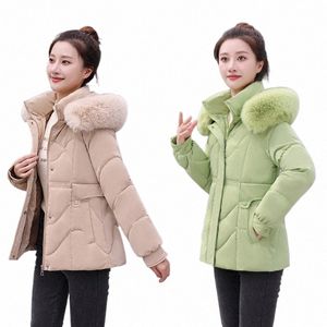 2024 New Winter Parkas Women Jacket Fur Collar Hooded Basic Coat Thicken Female Jacket Warm Cott Padded Outerwear 46ZK#