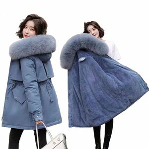 winter Parka Fi Lg Coats Women Wool Liner Hooded Parkas Slim Fur Collar Jacket 90s Vintage Clothes Warm Snow Wear Padded q075#