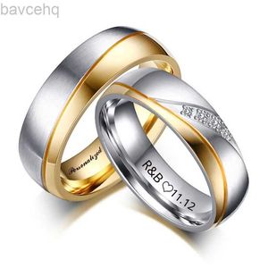 Anéis de casamento com nome personalizado, anéis de casamento prometidos para amantes, casal, homens, mulheres, aço inoxidável, presentes de festa de noivado 24329