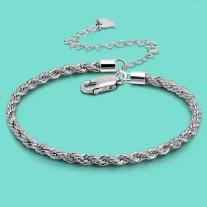 Ankletter som lyser 925 Sterling Silver Chain Anklet For Women Men Fashion Weaving Cross Ankle Armband Barefoot Sandals Foot Jewelry Gift