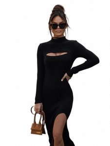 Frauen Casual Lg Sleeve Bodyc Lg Pullover Dres Herbst Winter 2023 Hohe Kragen Stretchy Stricken Solide Lg Pullover Jumper 53gn #